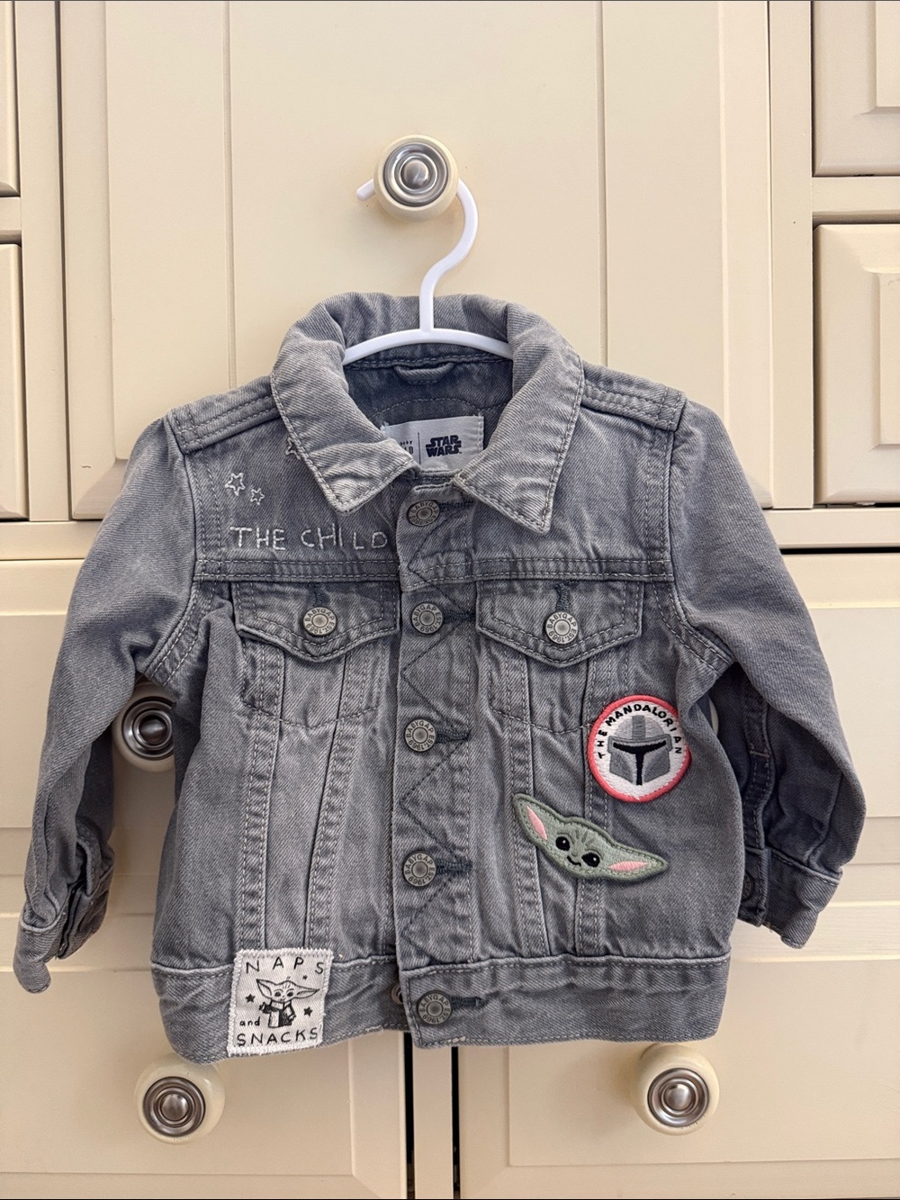 GAP Gray Kids Denim Jacket with The Child & Patch Details